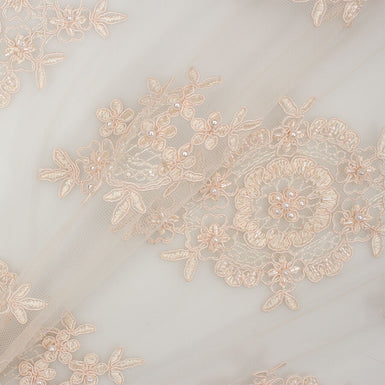 Soft Blush Floral Embroidered Tulle