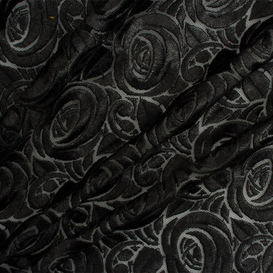 Black Floral Lacquer Embroidered Tulle