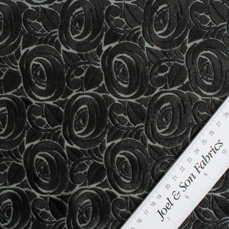 Black Floral Lacquer Embroidered Tulle