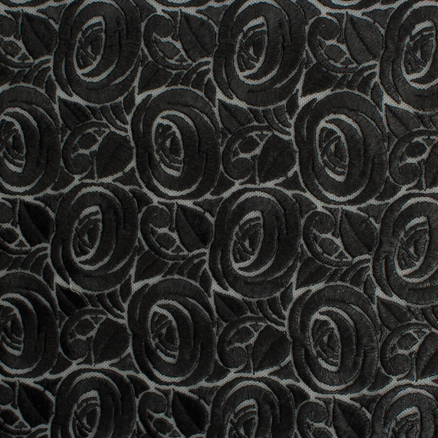 Black Floral Lacquer Embroidered Tulle