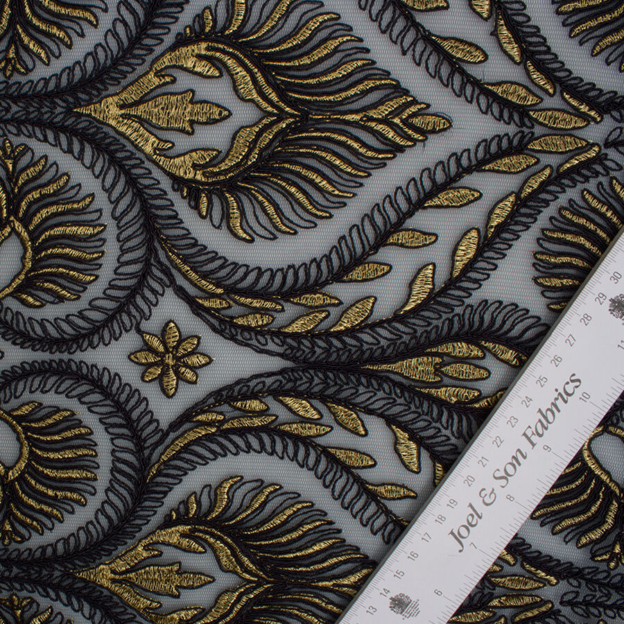 Midnight Blue & Gold Embroidered Tulle