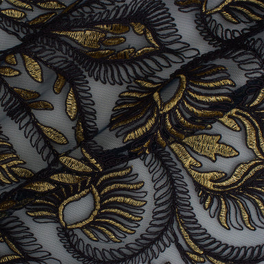 Midnight Blue & Gold Embroidered Tulle