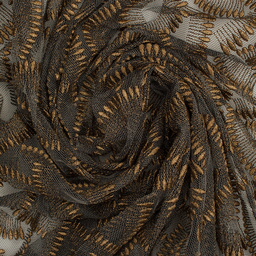 Black & Dark Gold Embroidered Tulle