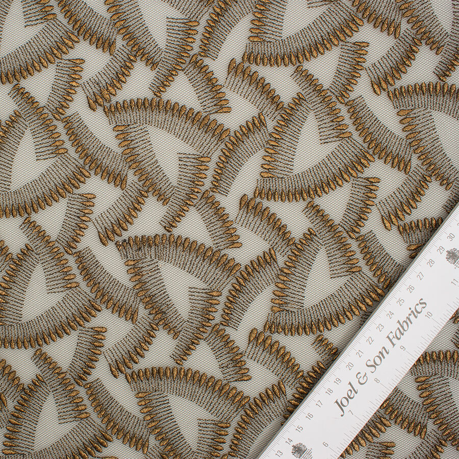 Black & Dark Gold Embroidered Tulle