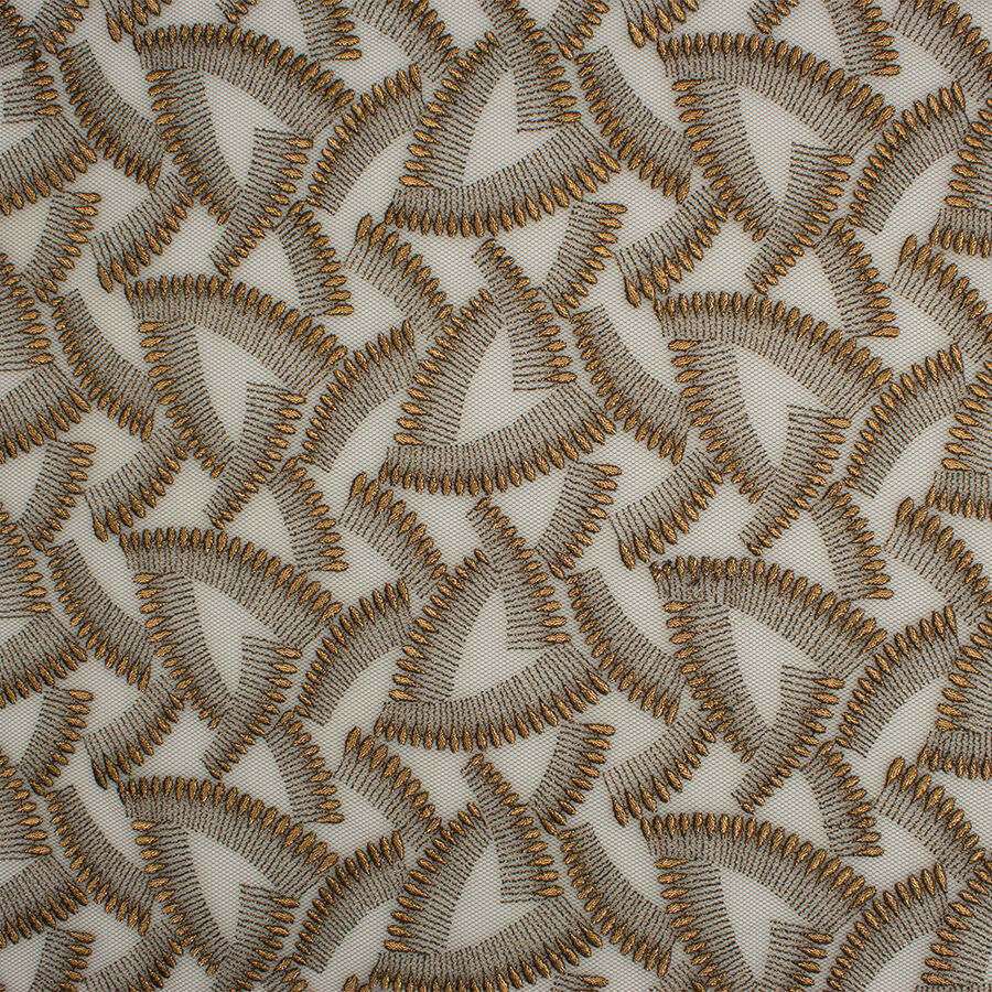 Black & Dark Gold Embroidered Tulle