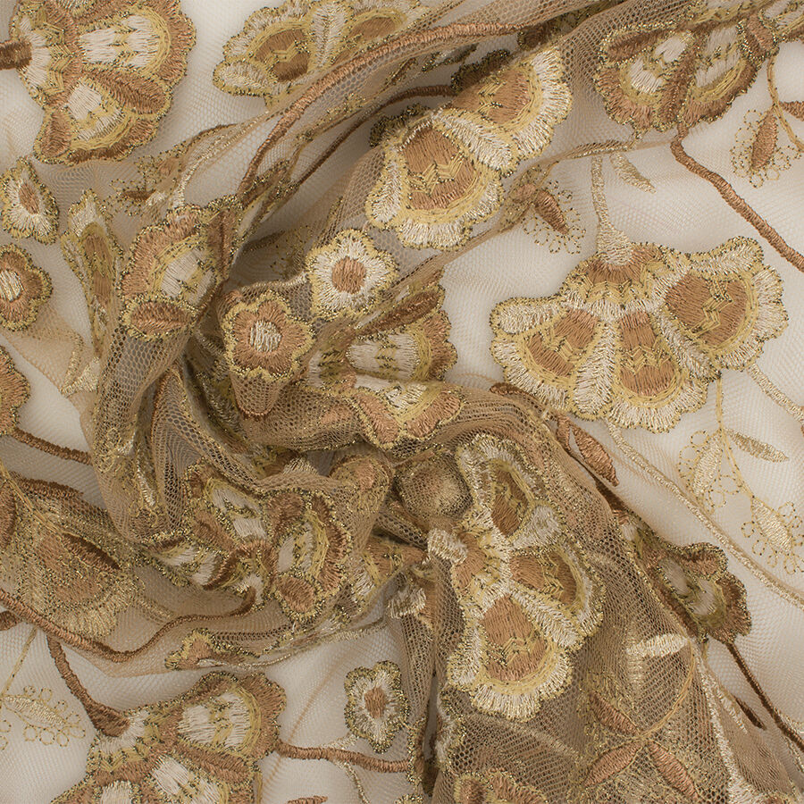 Gold Floral Embroidered Tulle