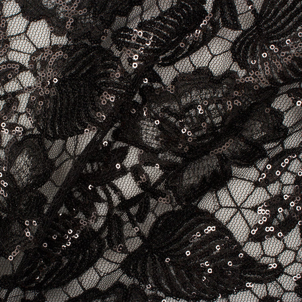 Black Floral Sequinned Lace
