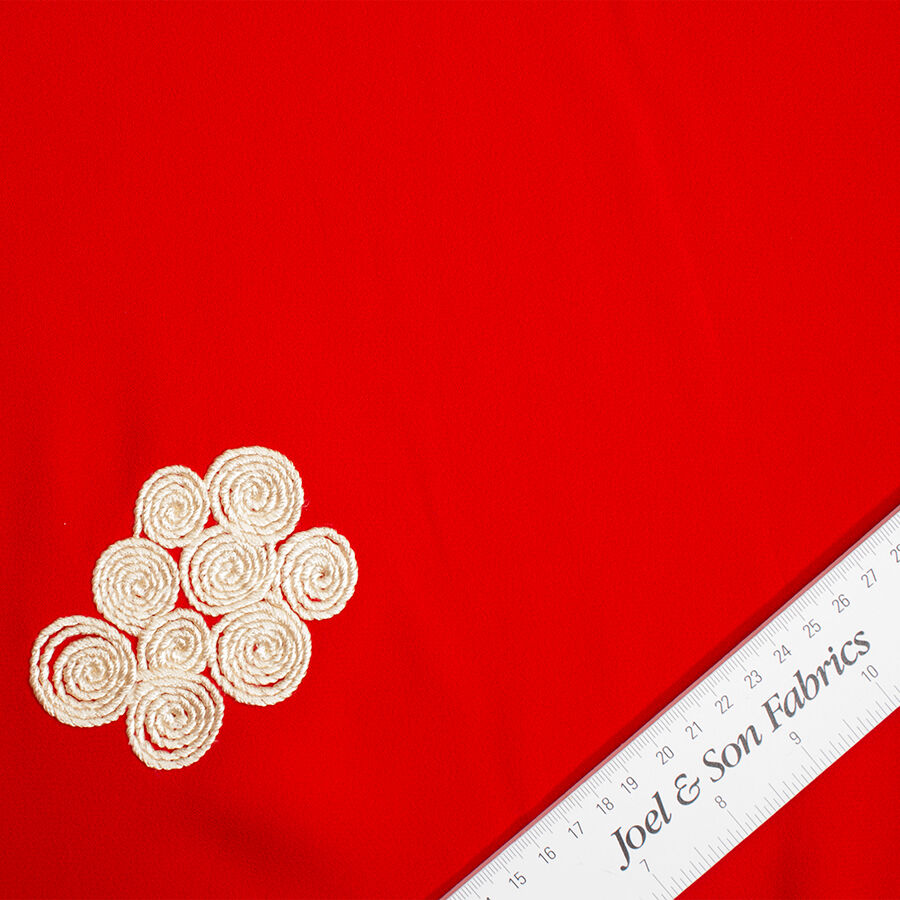 Ivory Corded Floral Red Embroidered