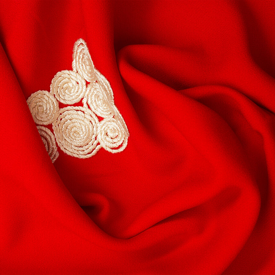 Ivory Corded Floral Red Embroidered