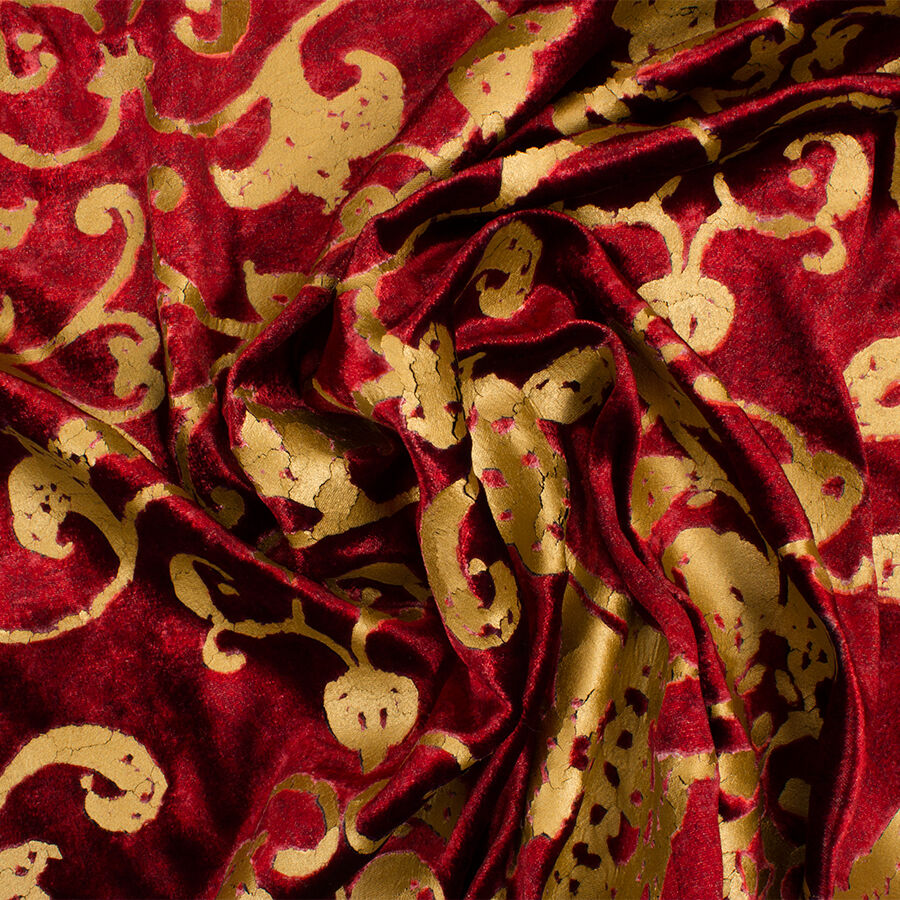 Deep Red & Gold Laminated Velvet