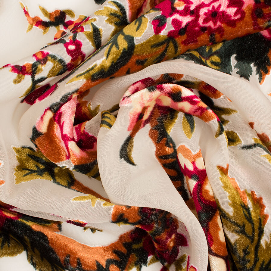 Dark Red Floral Devoré Velvet