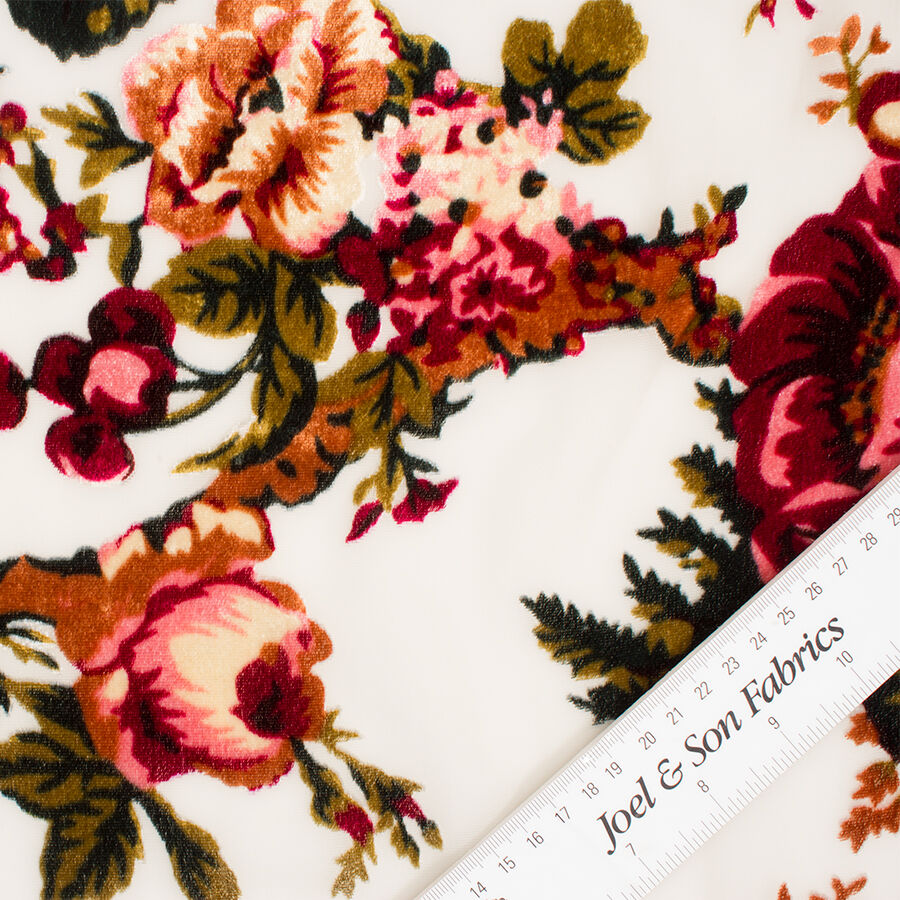 Dark Red Floral Devoré Velvet