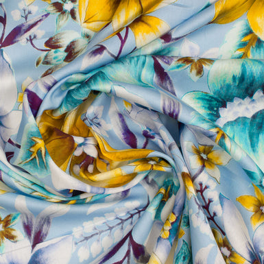 Soft Blue & Yellow Floral Printed Luxury Cotton