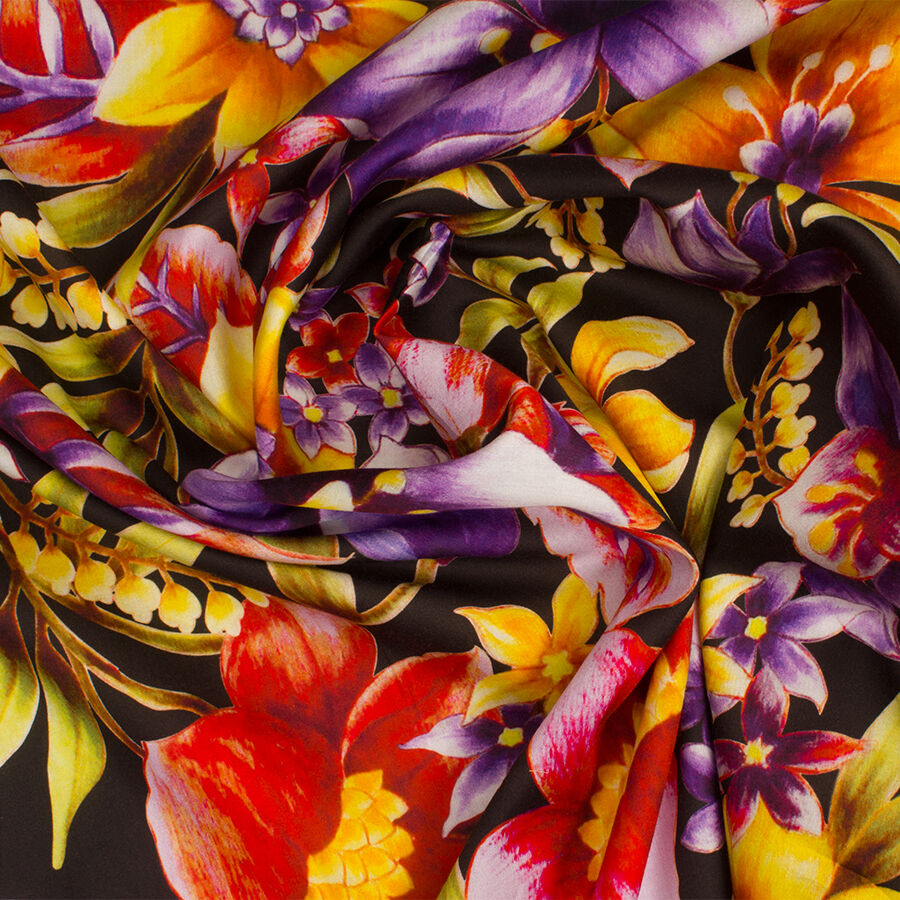 Multi Floral/Black Printed Luxury Cotton