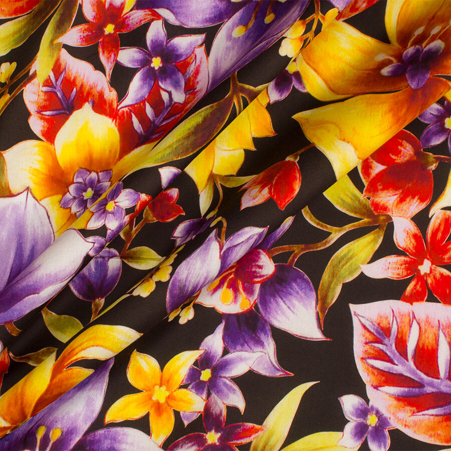 Multi Floral/Black Printed Luxury Cotton