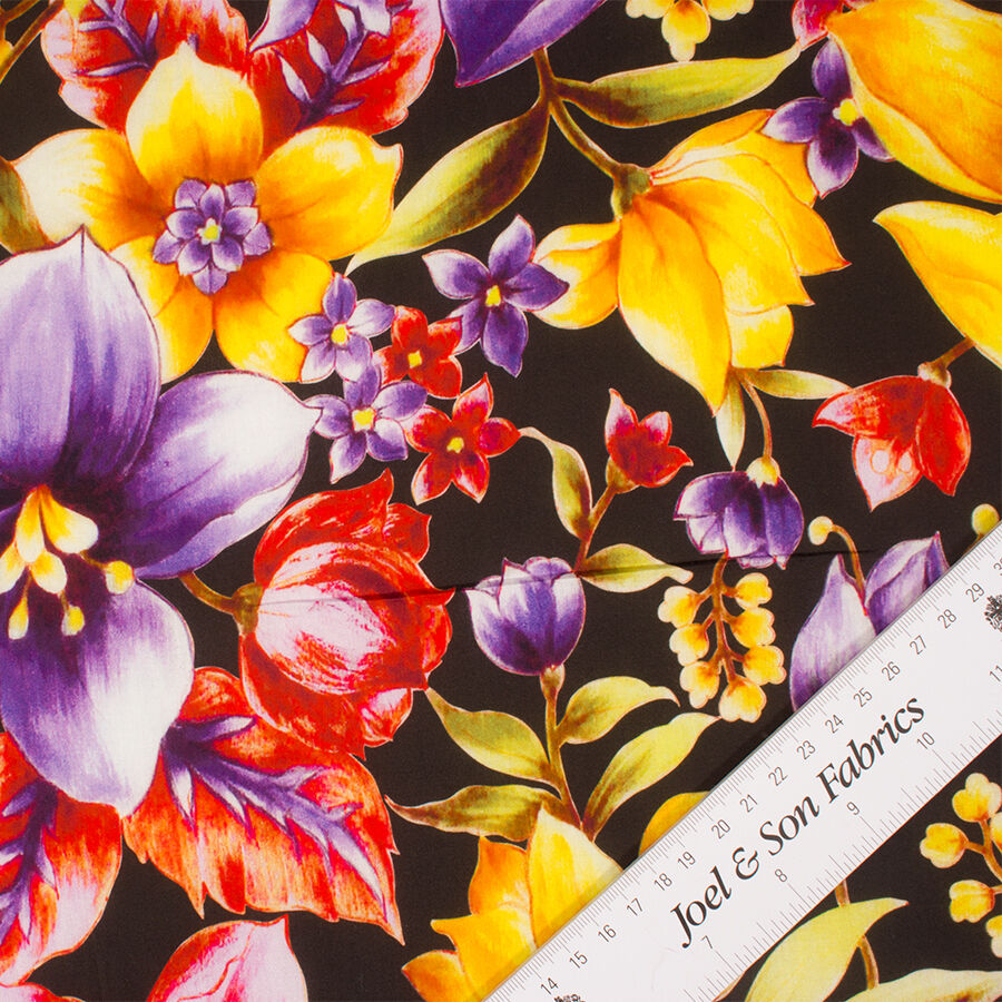 Multi Floral/Black Printed Luxury Cotton