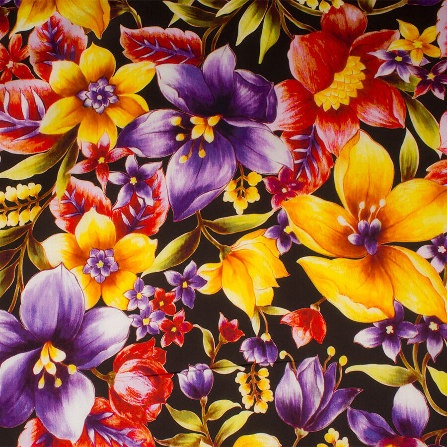 Multi Floral/Black Printed Luxury Cotton