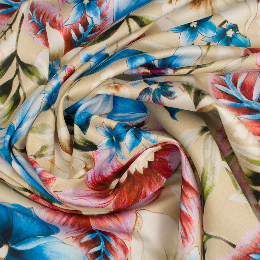 Beige/Multi Floral Printed Luxury Cotton