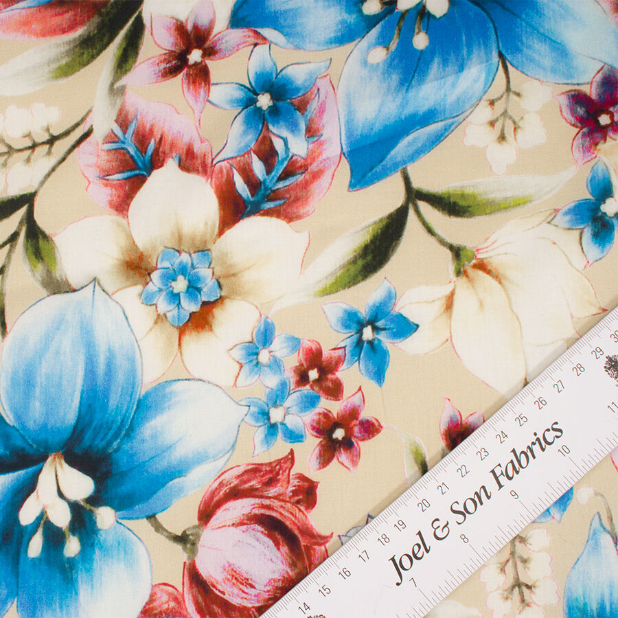 Beige/Multi Floral Printed Luxury Cotton