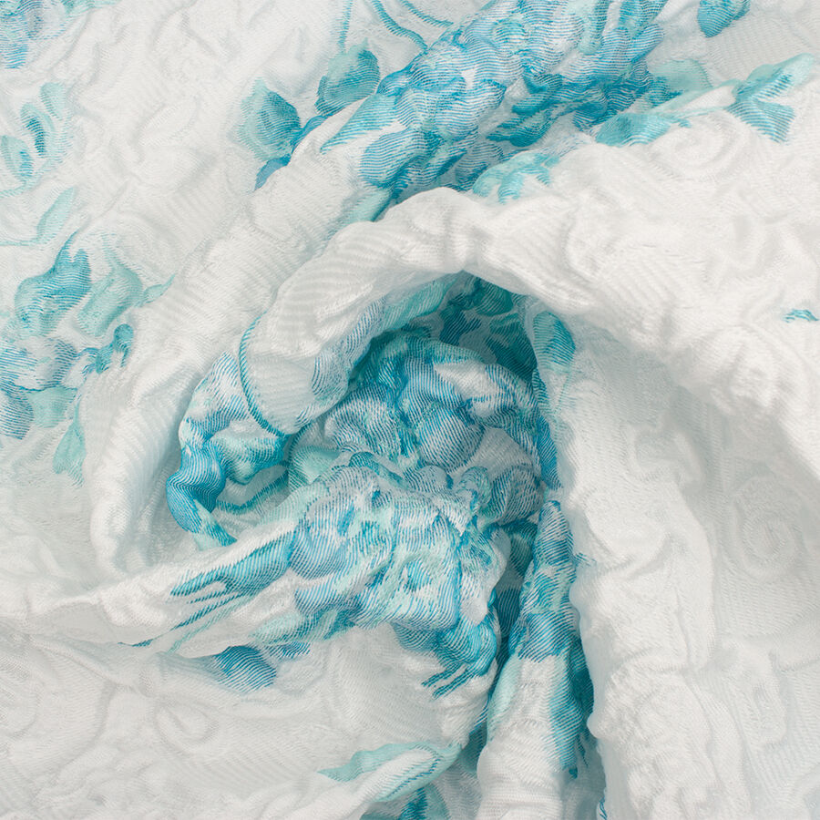 White & Blue Floral Blistered Cloqué