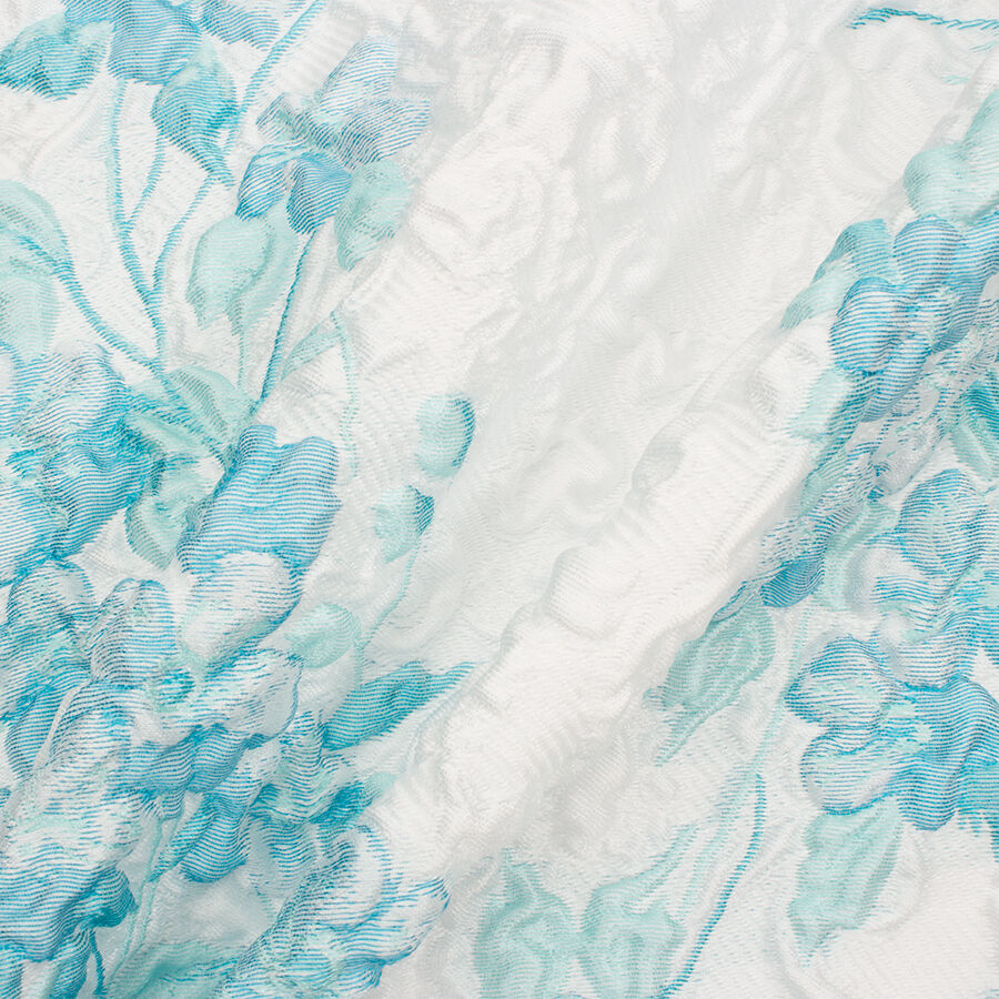 White & Blue Floral Blistered Cloqué