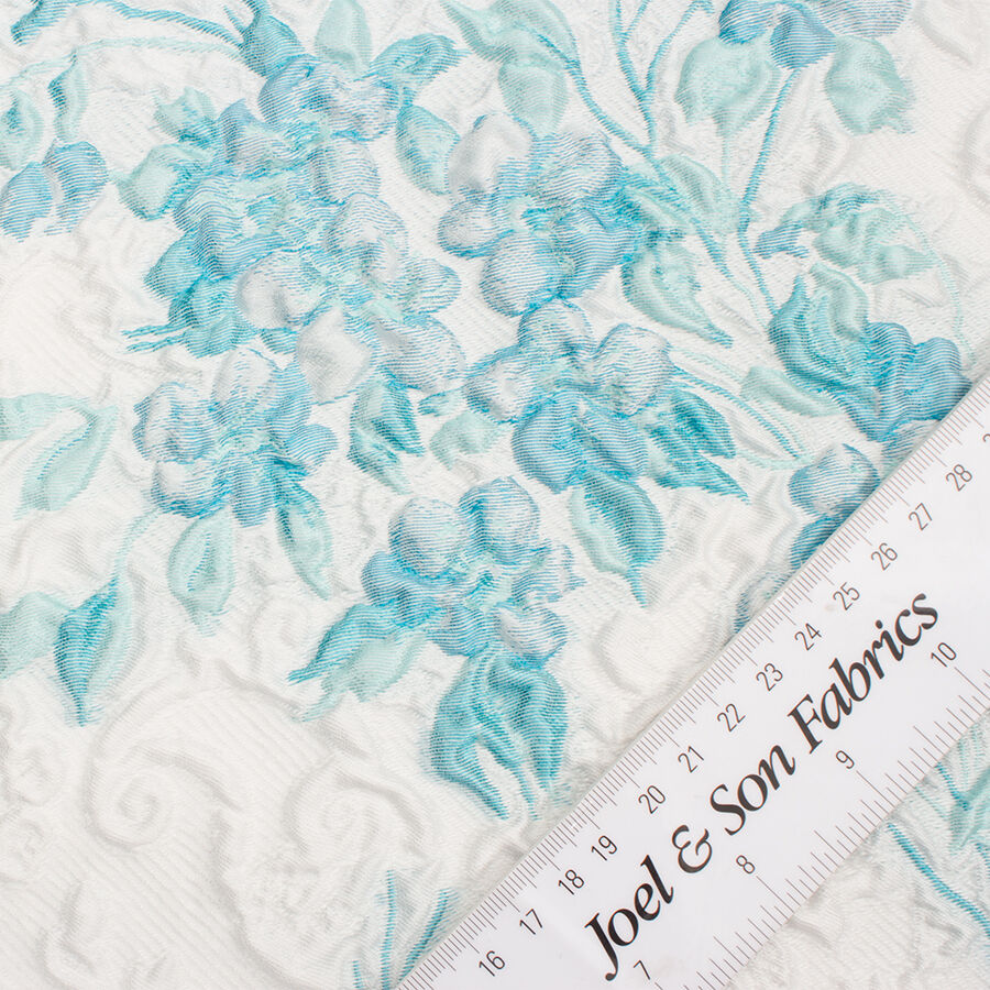 White & Blue Floral Blistered Cloqué
