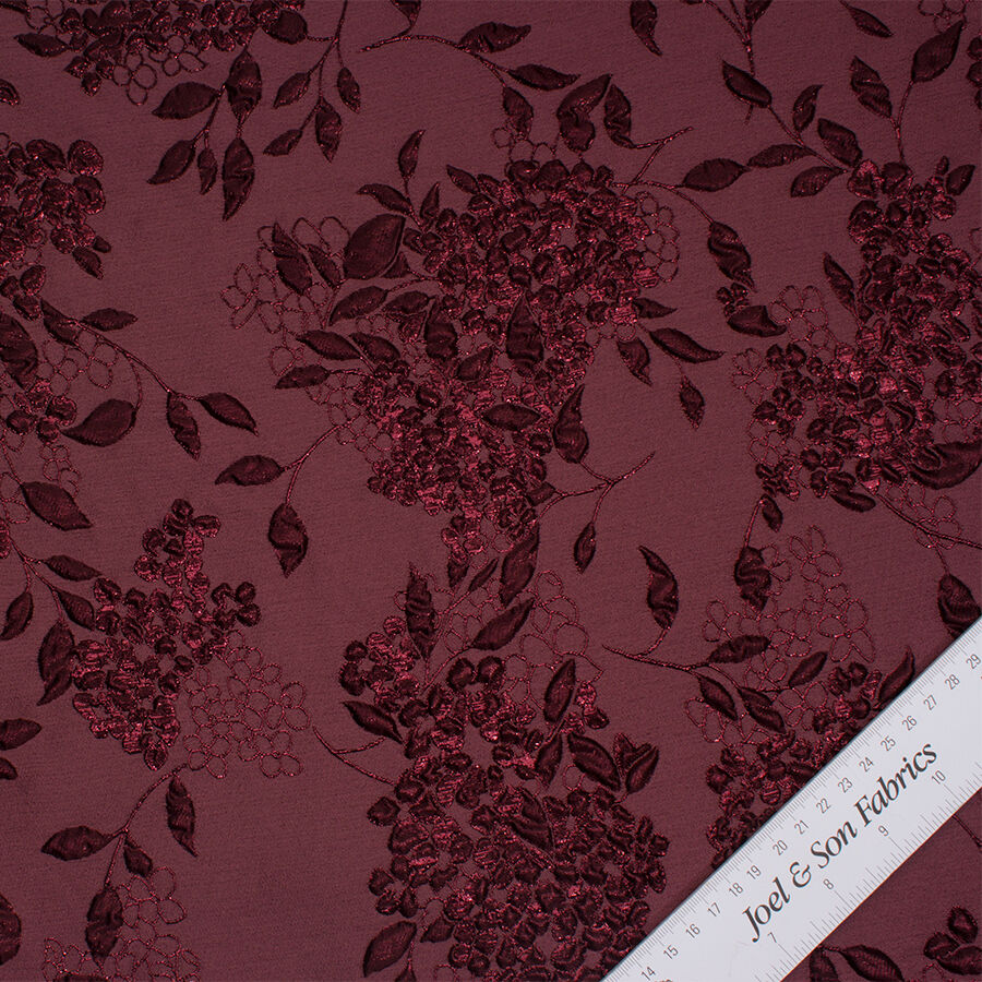 Deep Rose Metallic Floral Cloqué