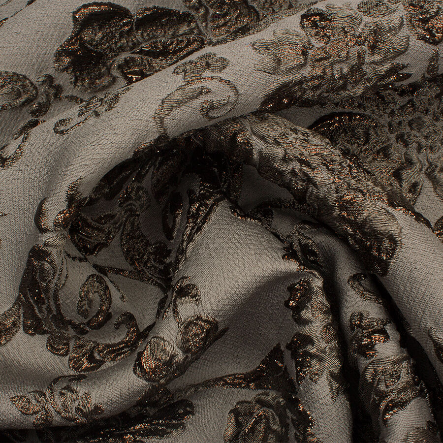 Khaki Metallic Floral Cloqué