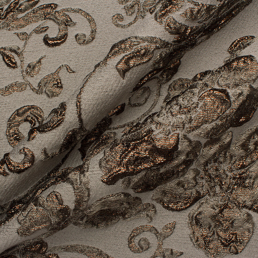 Khaki Metallic Floral Cloqué