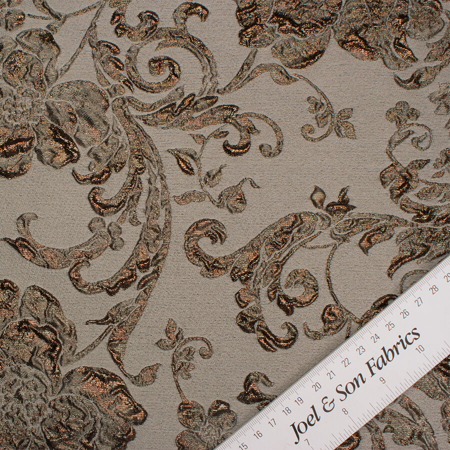 Khaki Metallic Floral Cloqué