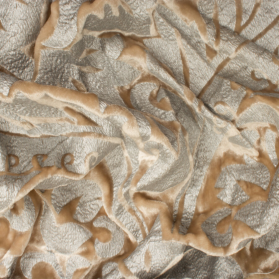 Beige & Silver Laminated Pané Velvet