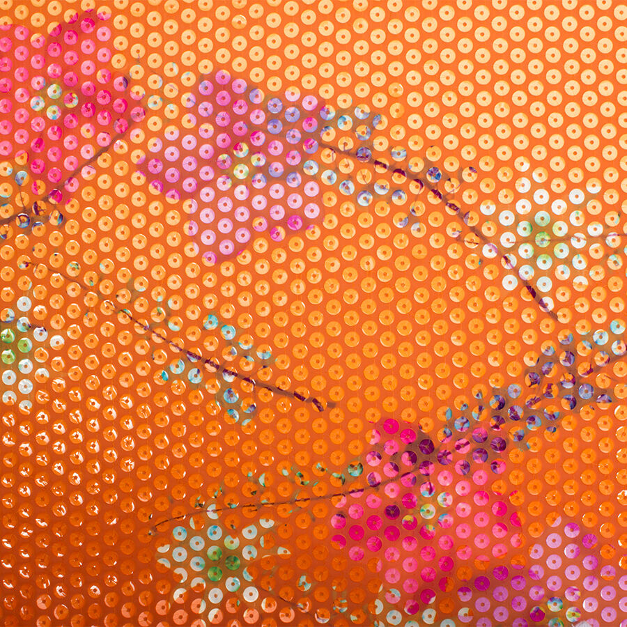 Bright Orange Printed Sequin Schlaepfer Fabric