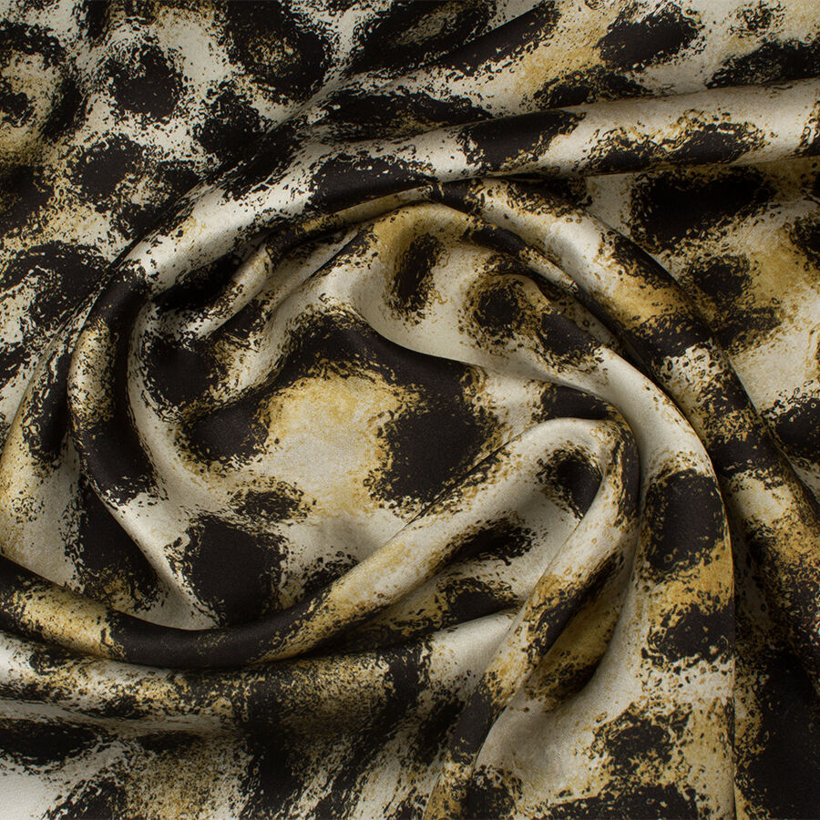 Khaki/Black 'Animal' Printed Silk Satin (A 3m Piece)