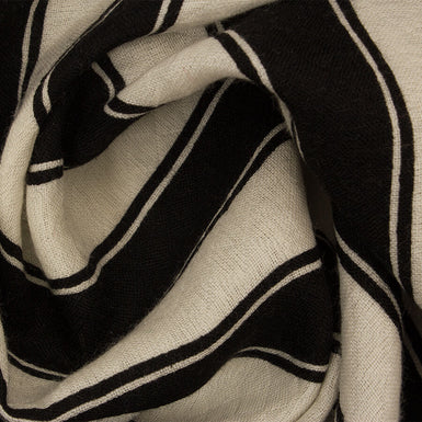 Black & Ivory Striped Wool Brocade