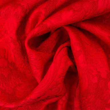 Red Floral Jacquard Stretch Cloqué