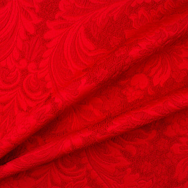 Red Floral Jacquard Stretch Cloqué