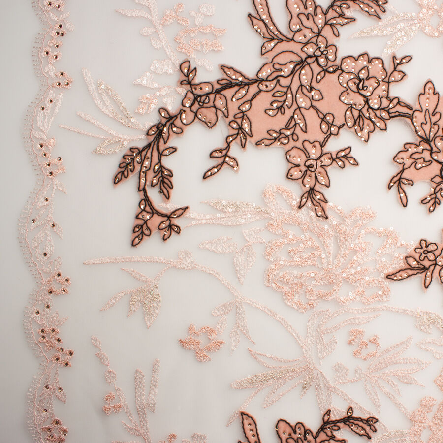 Powder Pink Floral Embroidered Tulle