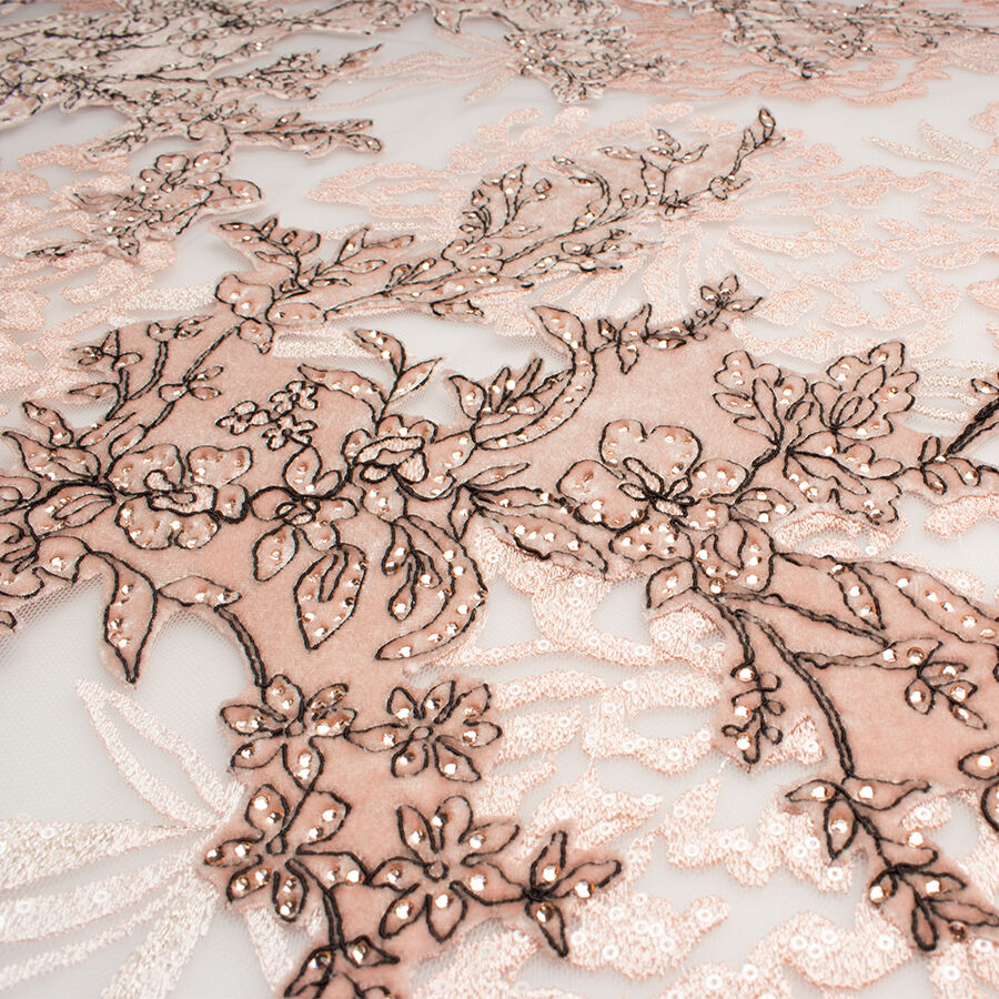 Powder Pink Floral Embroidered Tulle