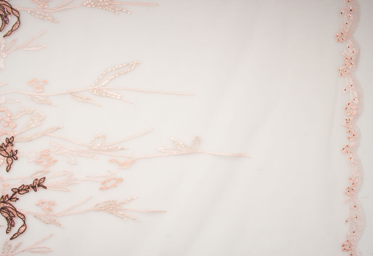 Powder Pink Floral Embroidered Tulle