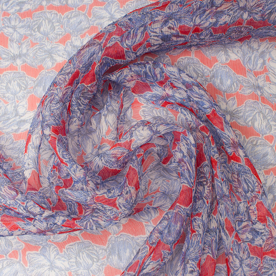Red/Blue Floral Printed Silk Georgette (A 2.65m Piece)