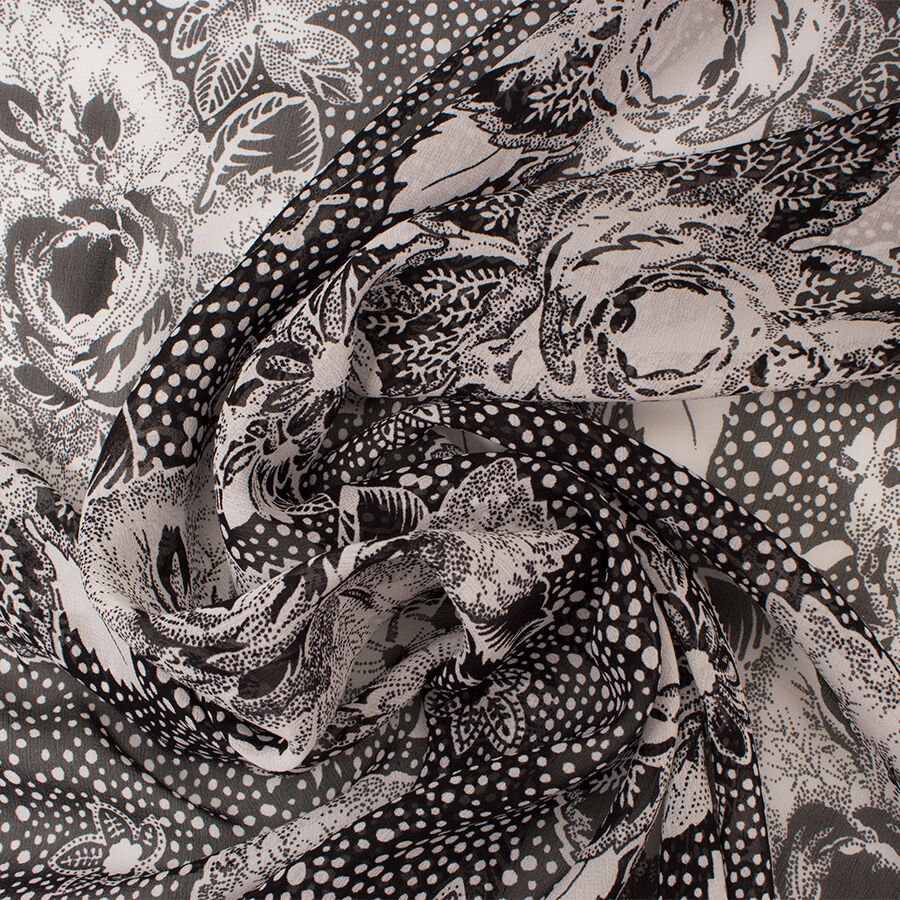 Monochrome Floral Printed Silk Georgette