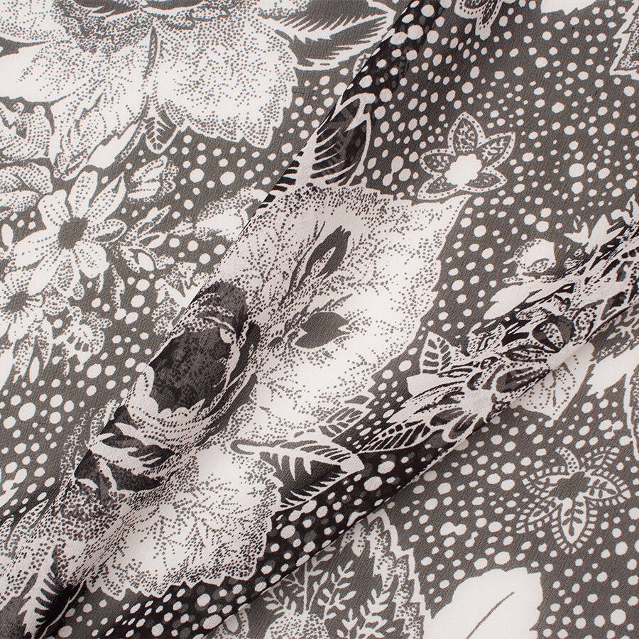 Monochrome Floral Printed Silk Georgette
