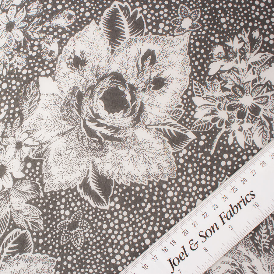 Monochrome Floral Printed Silk Georgette