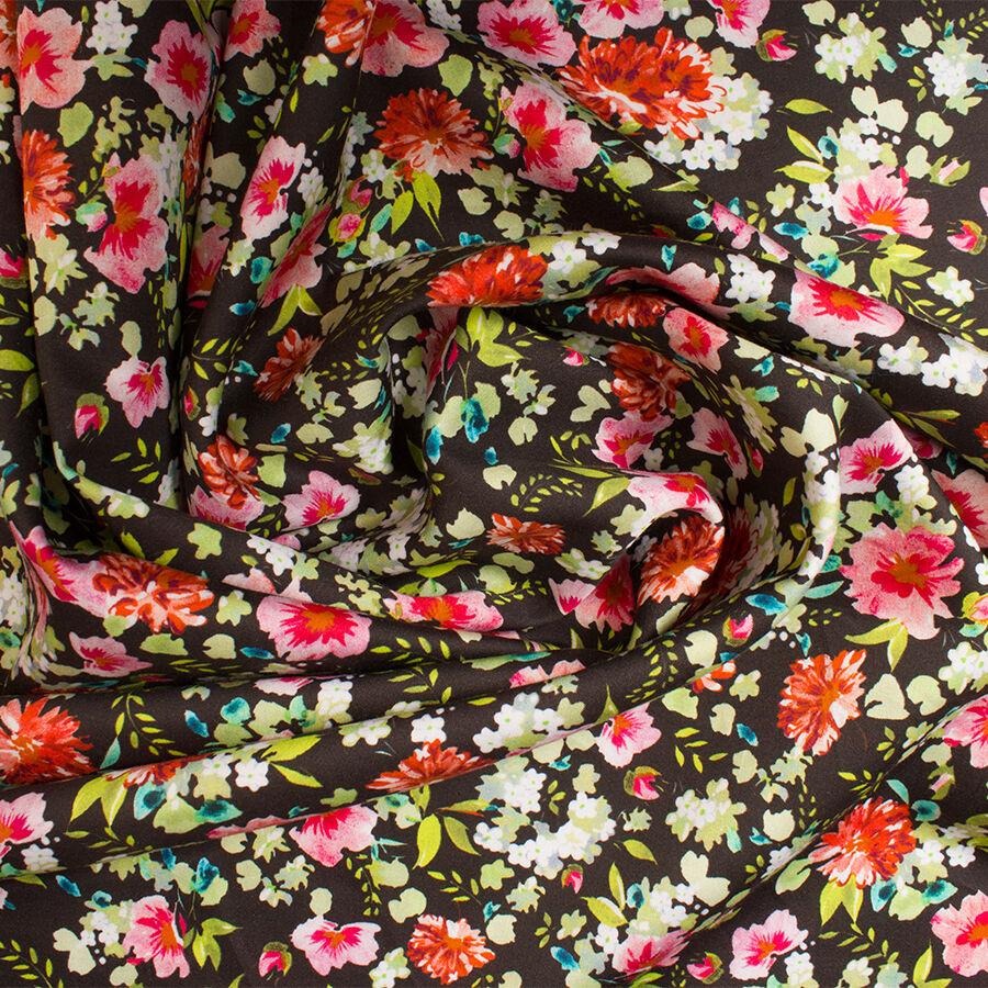 Multi Floral Black Luxury Cotton (A 3m Piece)