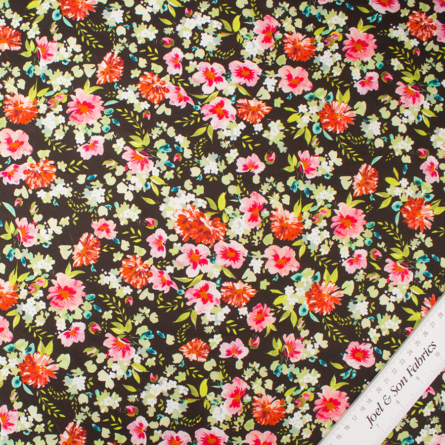 Multi Floral Black Luxury Cotton (A 3m Piece)