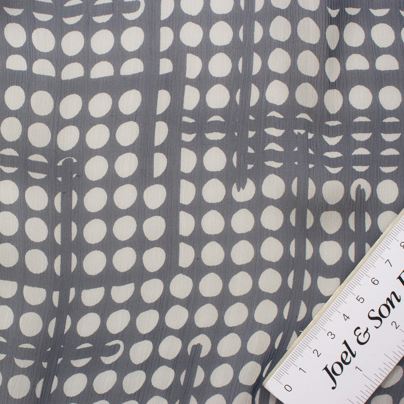 Navy Polka Dot Printed Silk Chiffon