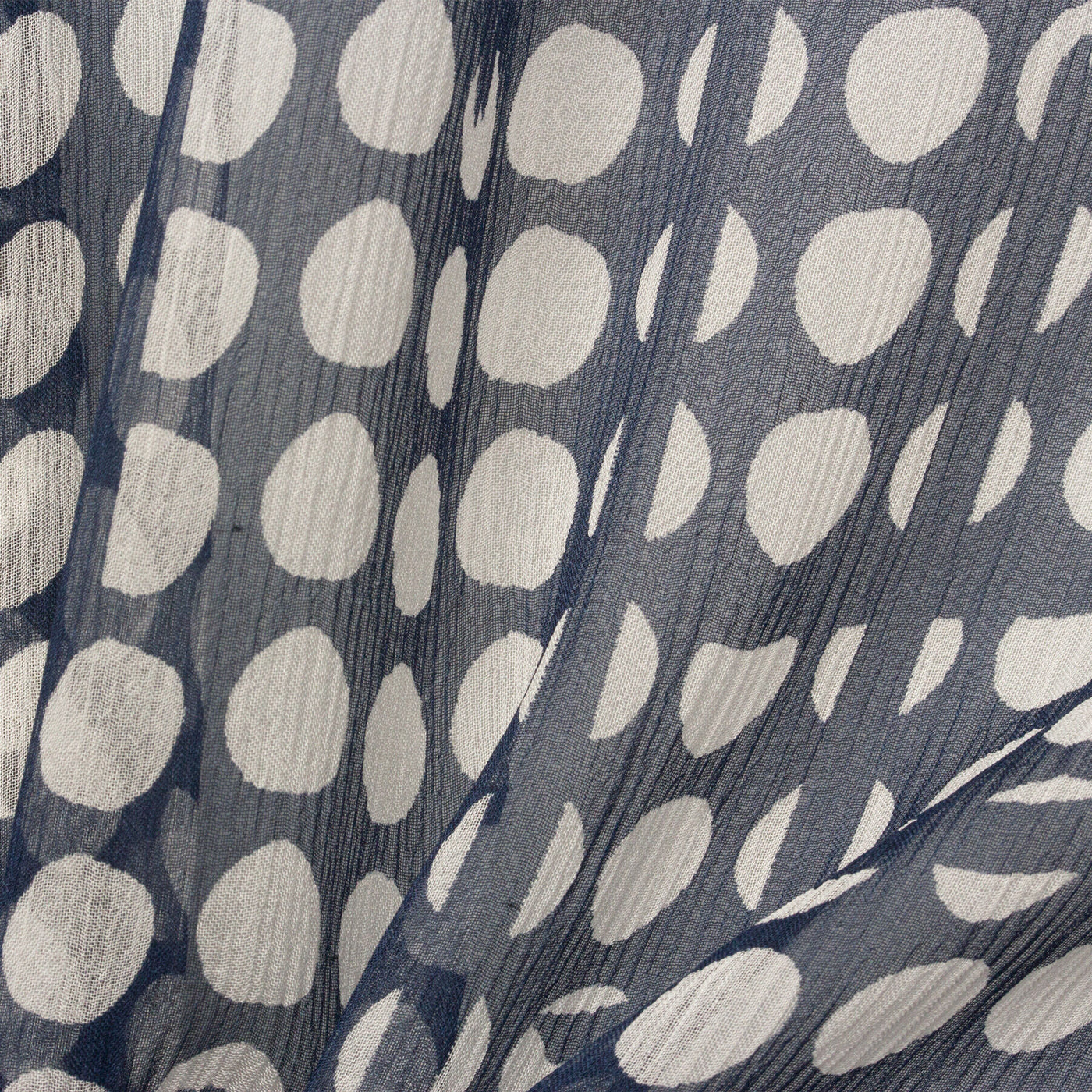 Navy Polka Dot Printed Silk Chiffon