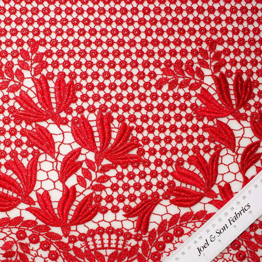 Red Metallic Guipure Lace