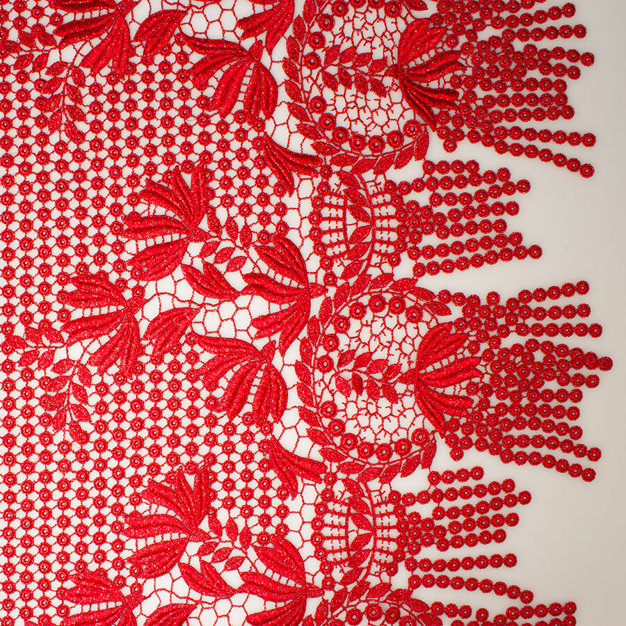 Red Metallic Guipure Lace