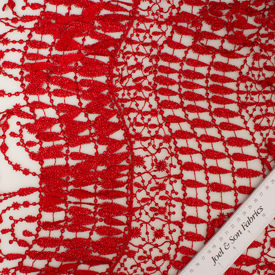 Red Metallic Guipure Lace